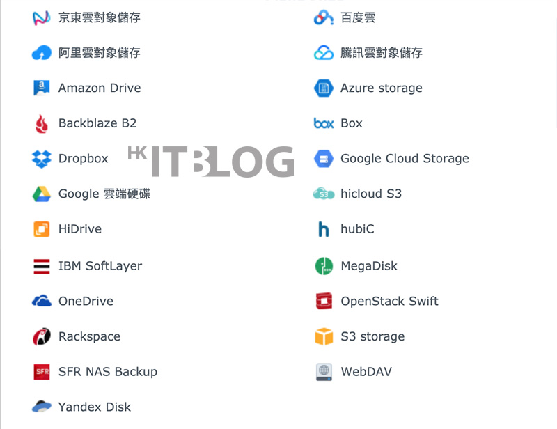 Cloud Sync 支援的雲端平台列表